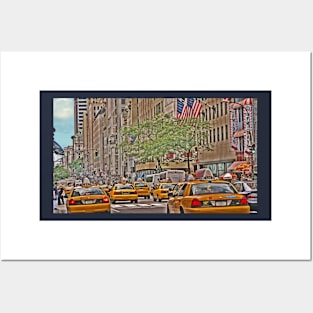 Cabs stream past TGI Fridays on 5th Ave Posters and Art